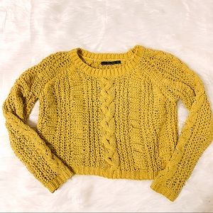 Zara Mustard Yellow Chunky Knit Cropped Sweater